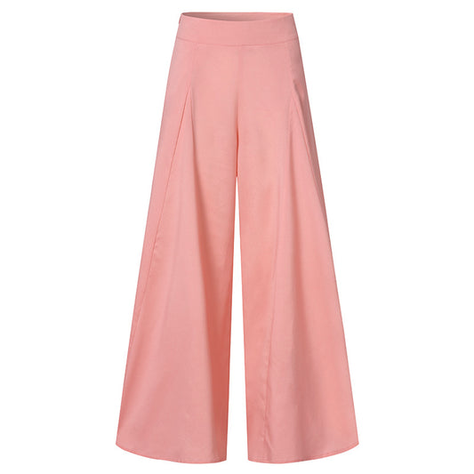 Pantalones finos de pierna ancha y cintura alta de color sólido informales a la moda para mujer