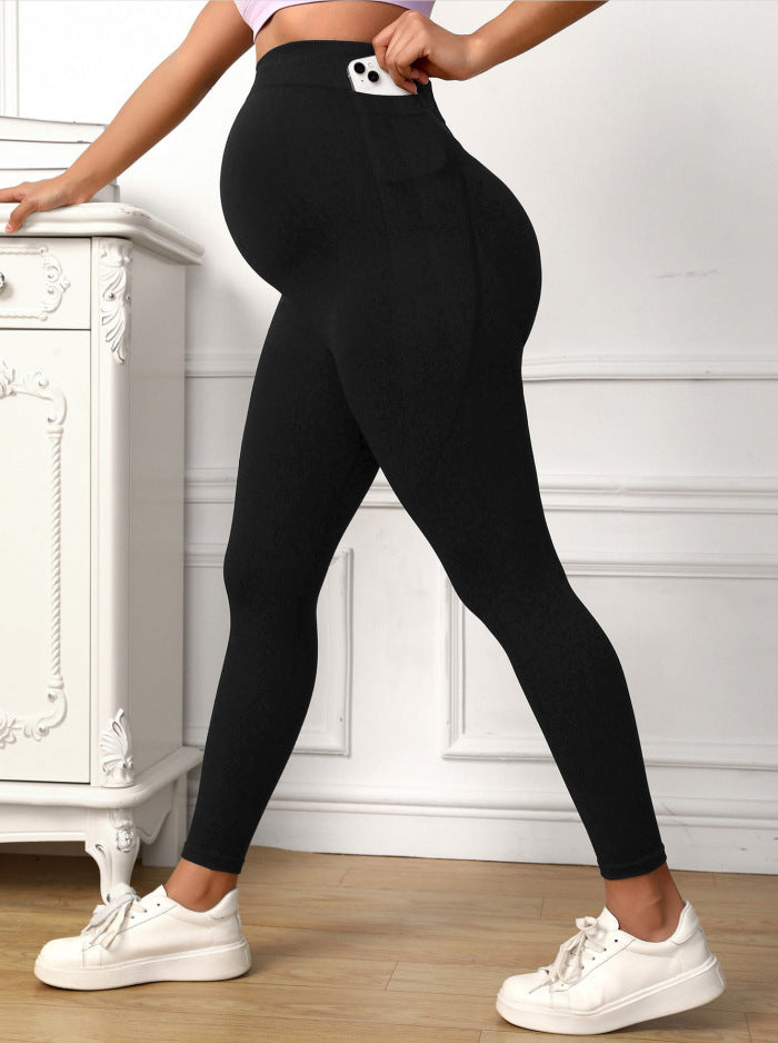Pantalones de yoga casuales para embarazadas, de color sólido, cintura alta elástica, con soporte abdominal y secado rápido.