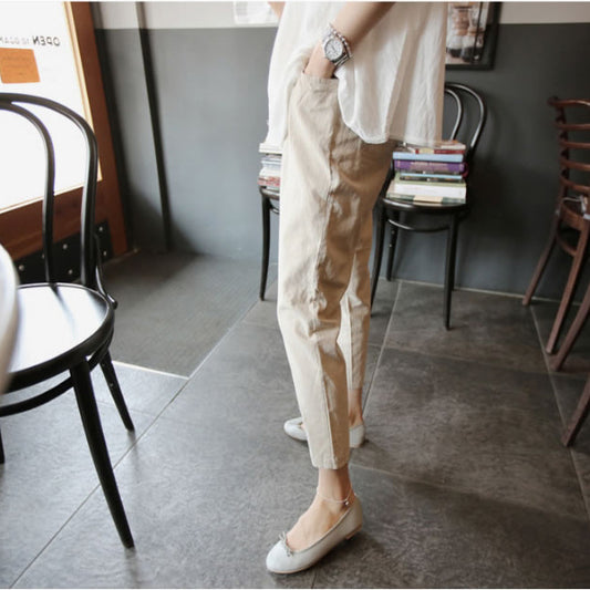 Pantalones casuales de algodón y lino de color liso para embarazadas, de pierna ancha y finos