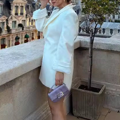 Chaqueta blazer informal de manga larga con cuello en V y color liso para mujer