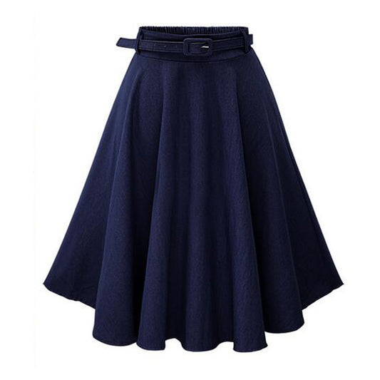 Falda holgada informal de cintura alta y longitud media para mujer, de color liso, a la moda
