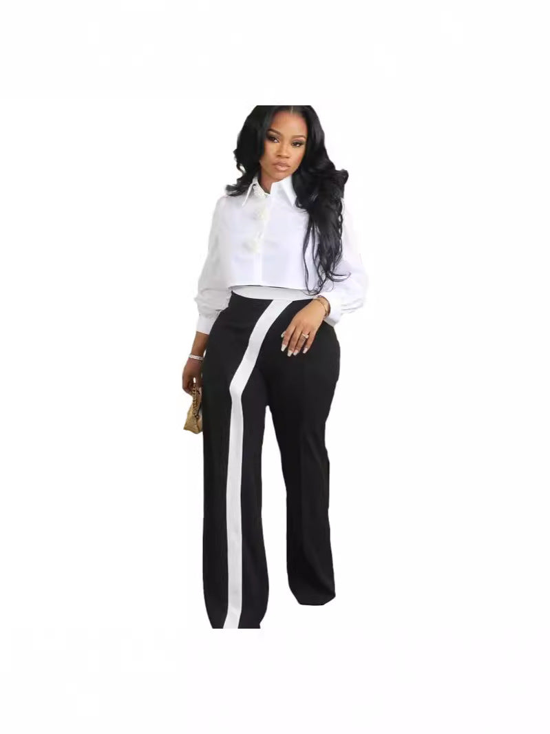 Women Fashion Solid Color Stitching Casual Pants