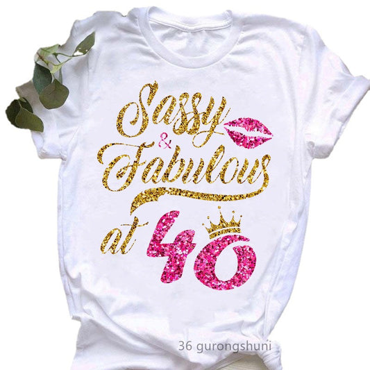 Camiseta informal de manga corta con letras de cumpleaños para mujer, talla grande