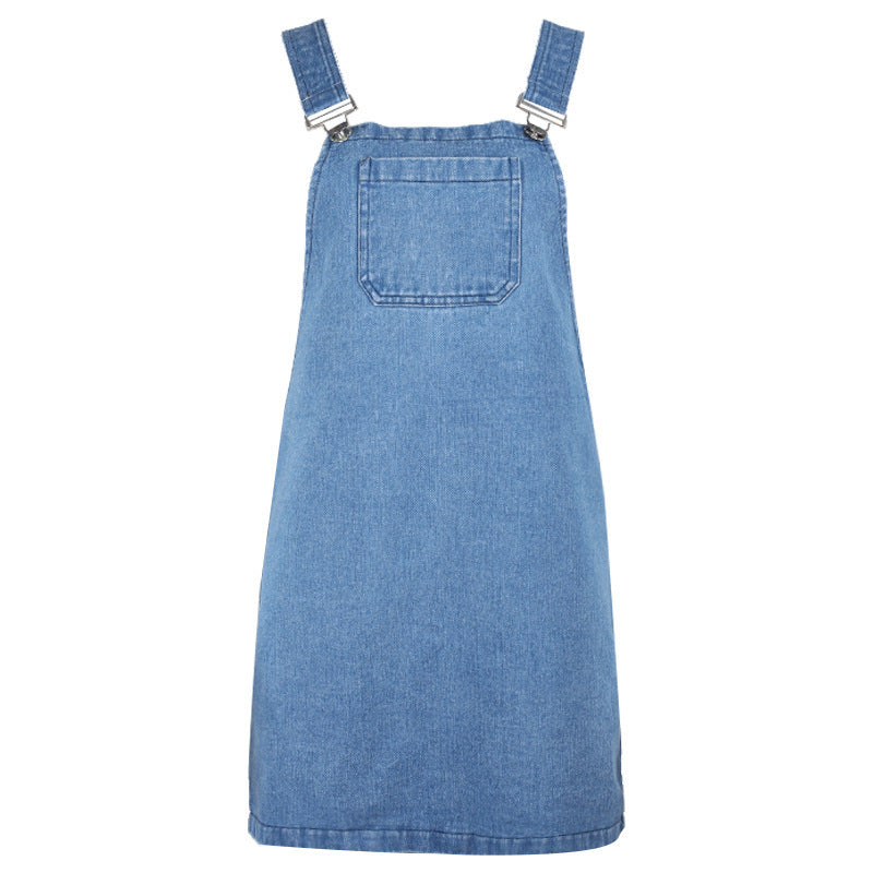 Women Fashion Casual Denim Suspender Loose Dress