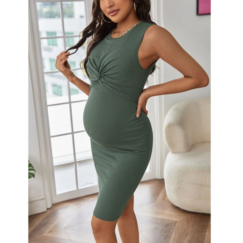 Fashion Casual Rib Knit Sleeveless Maternity Dress