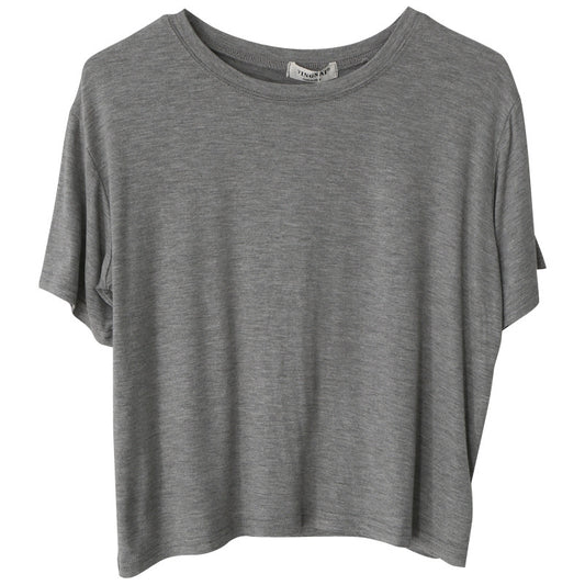 Camiseta informal de verano para mujer, color liso, holgada, cuello redondo, manga corta, en blanco