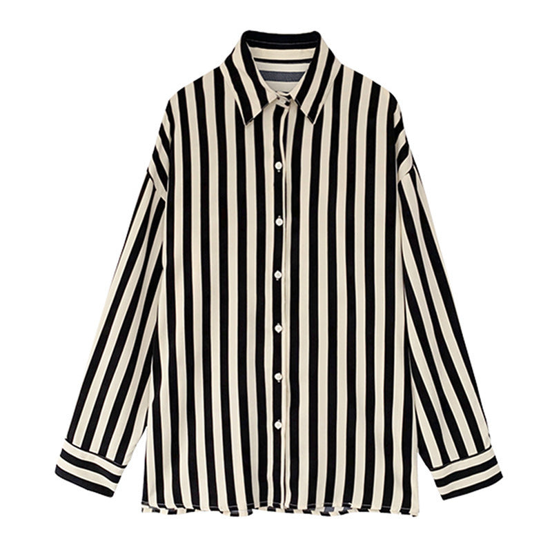 Blusas casuales de manga larga con estampado de rayas blancas y negras para mujer