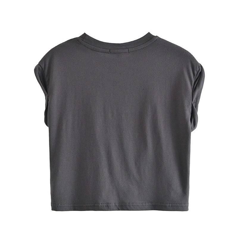 Camiseta corta con estampado floral y cuello redondo holgada informal de moda de verano para mujer