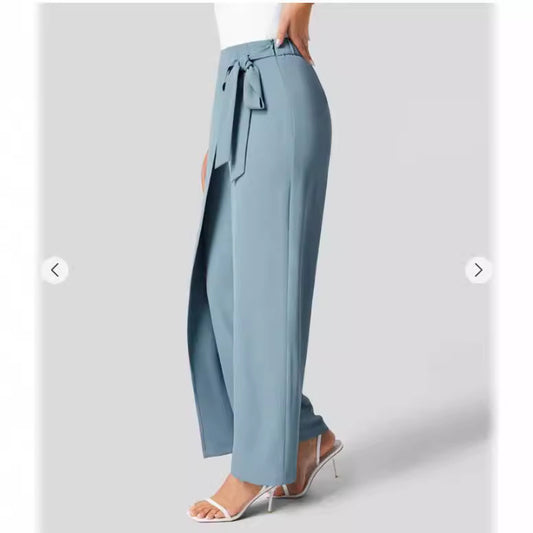 Pantalones casuales de color sólido con cordones sueltos para mujer