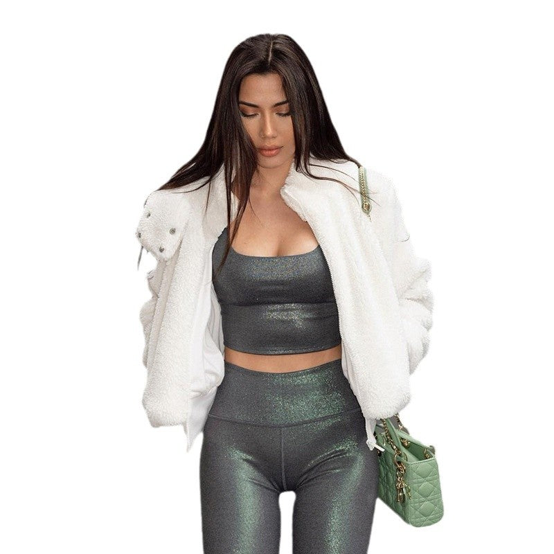 Cárdigan de felpa con abrigo de lana de cordero estilo informal y acogedor para otoño e invierno