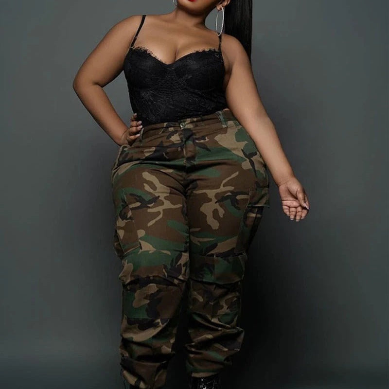 Plus Size Women Casual Sports Camouflage Print Pants Bottoms