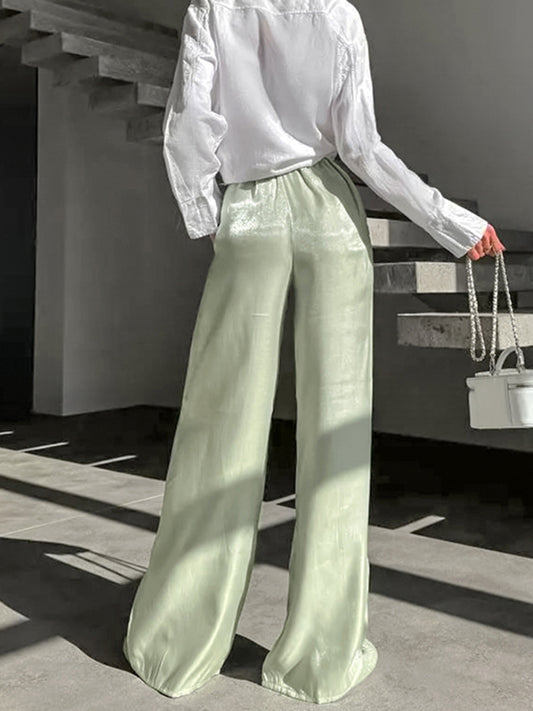 Pantalones rectos de cintura alta de color liso informales para mujer