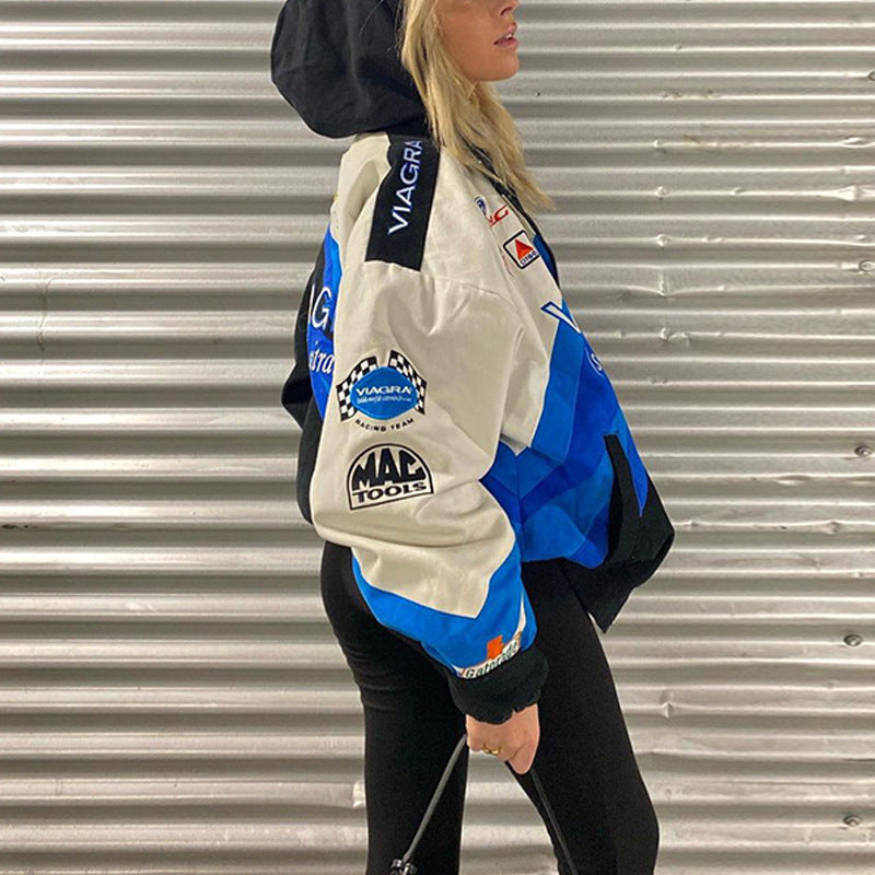 Chaqueta de béisbol de manga larga con estampado de letras informal para mujer