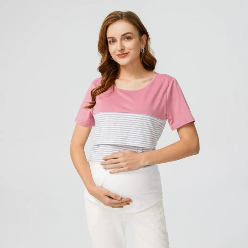 Maternity Casual Comfortable Round Neck Short Sleeve Breastfeeding Top