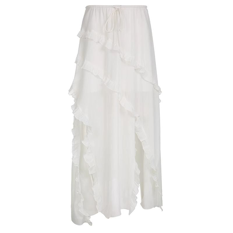 Falda informal sexy con volantes divididos de color sólido irregular para vacaciones para mujer