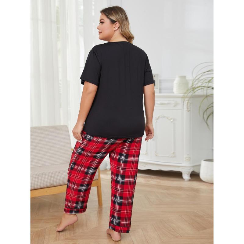 Conjunto de pijama informal a cuadros de talla grande para mujer