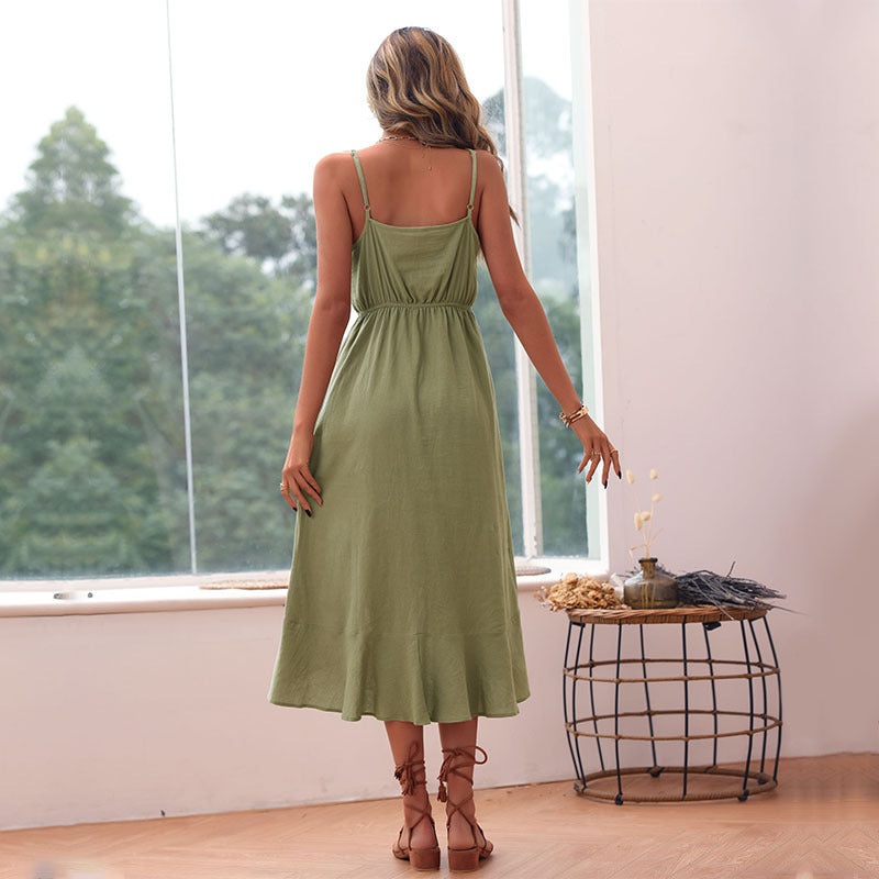 Vestido informal de verano para mujer, de color liso, con tirantes irregulares
