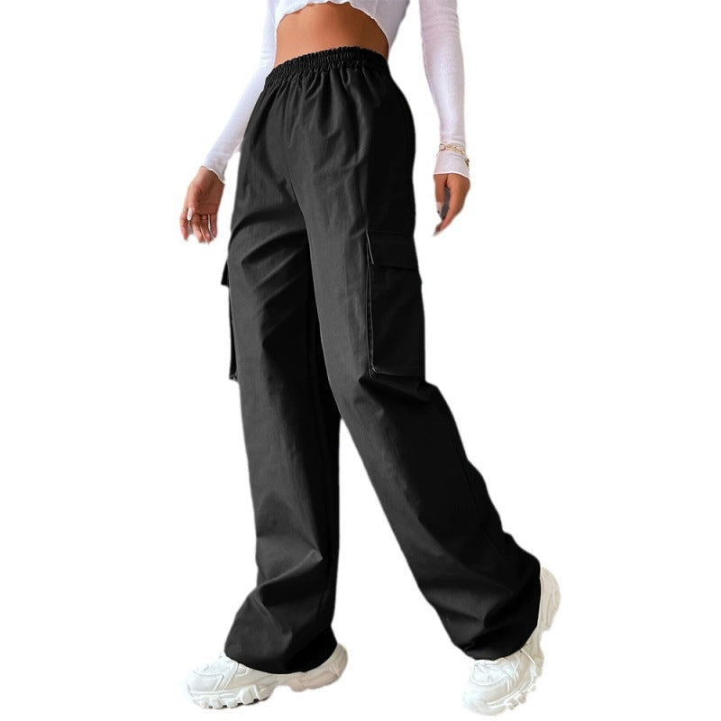 Pantalones cargo casuales de color sólido de moda urbana para mujer