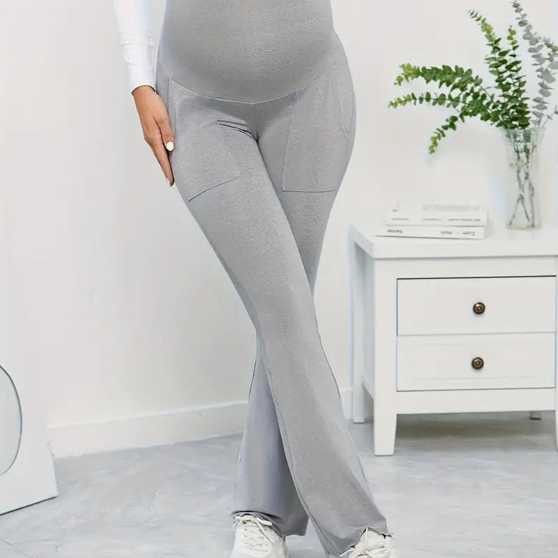 Pregnant Women Casual Solid Color High Waist Belly-Supporting Sports Tights