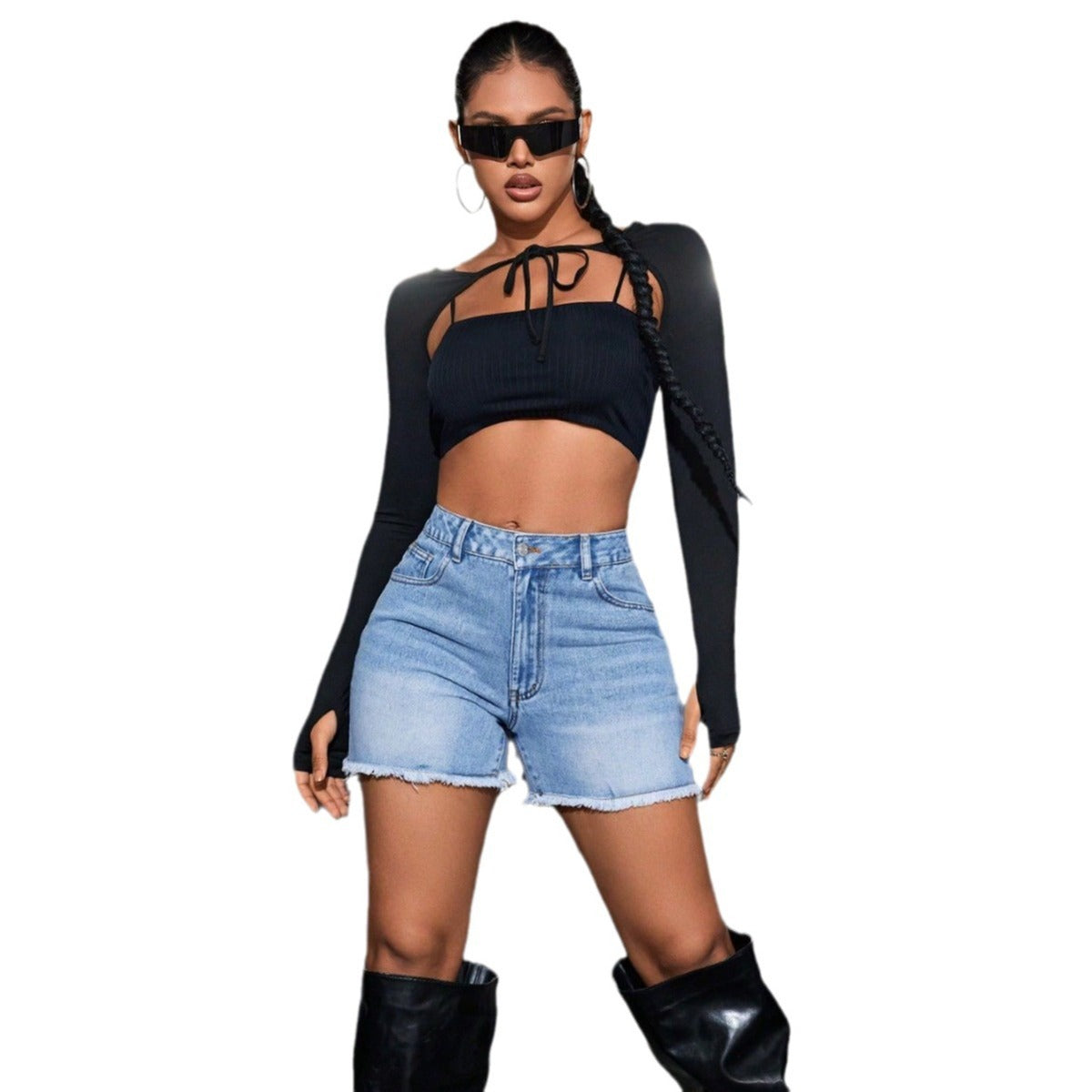 Women Fashion Casual High Waist Loose Denim Shorts