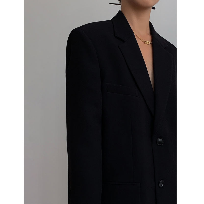Chaqueta blazer informal holgada de manga larga con botones para mujer