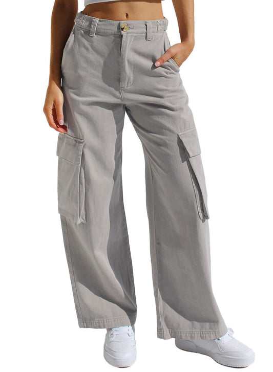 Pantalones cargo casuales de moda urbana con múltiples bolsillos para mujer