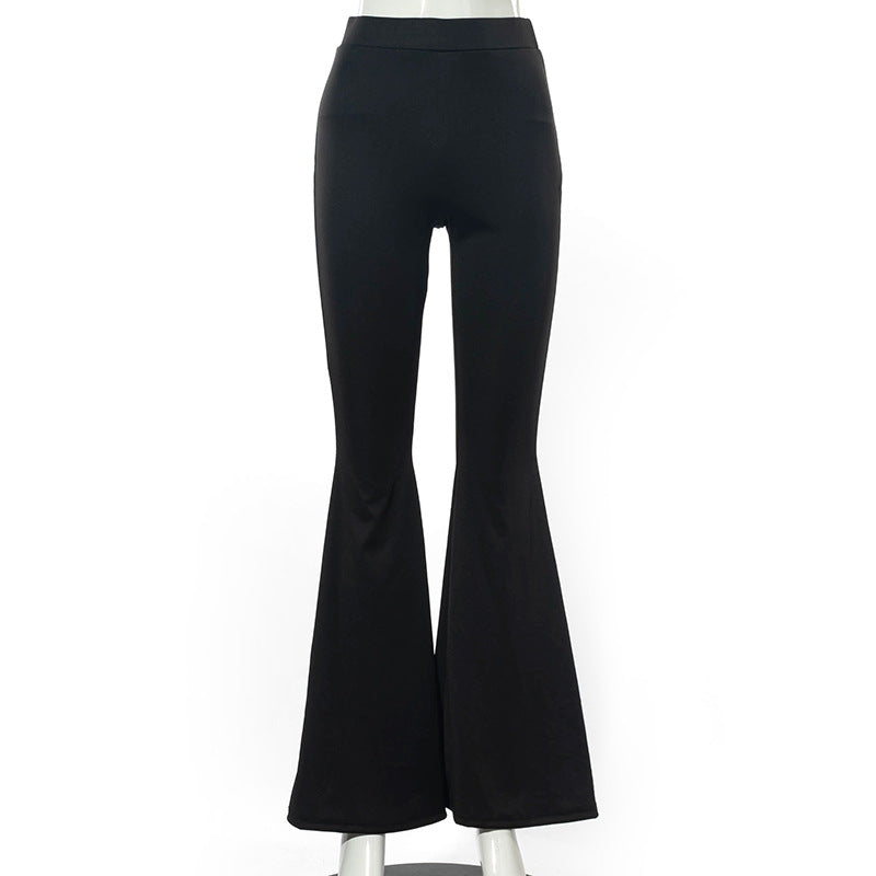 Women Fashion Casual Solid Color High Waist Slim Fit Pants