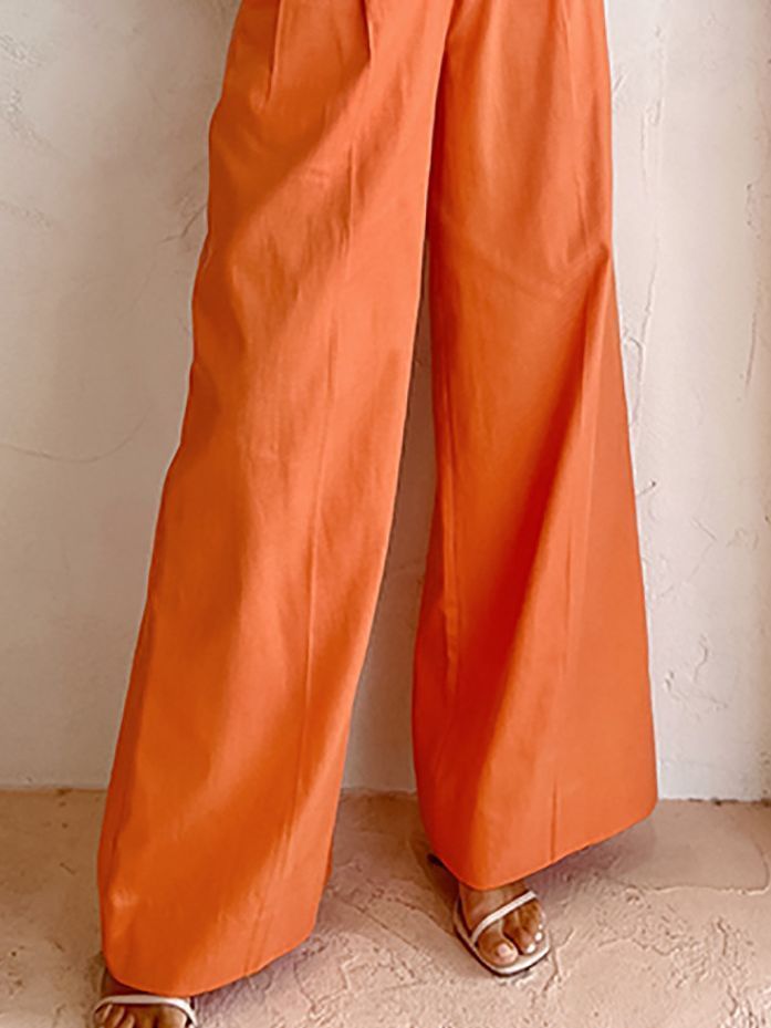 Women Fashion Casual High Waist Cotton Linen Wide Leg Pants
