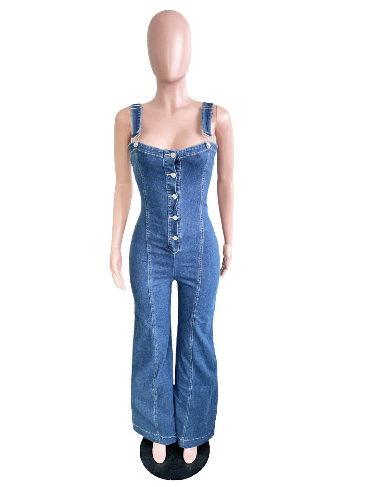 Women Fashion Casual Sexy Strap Denim Jumpsuit Wide Leg Pants