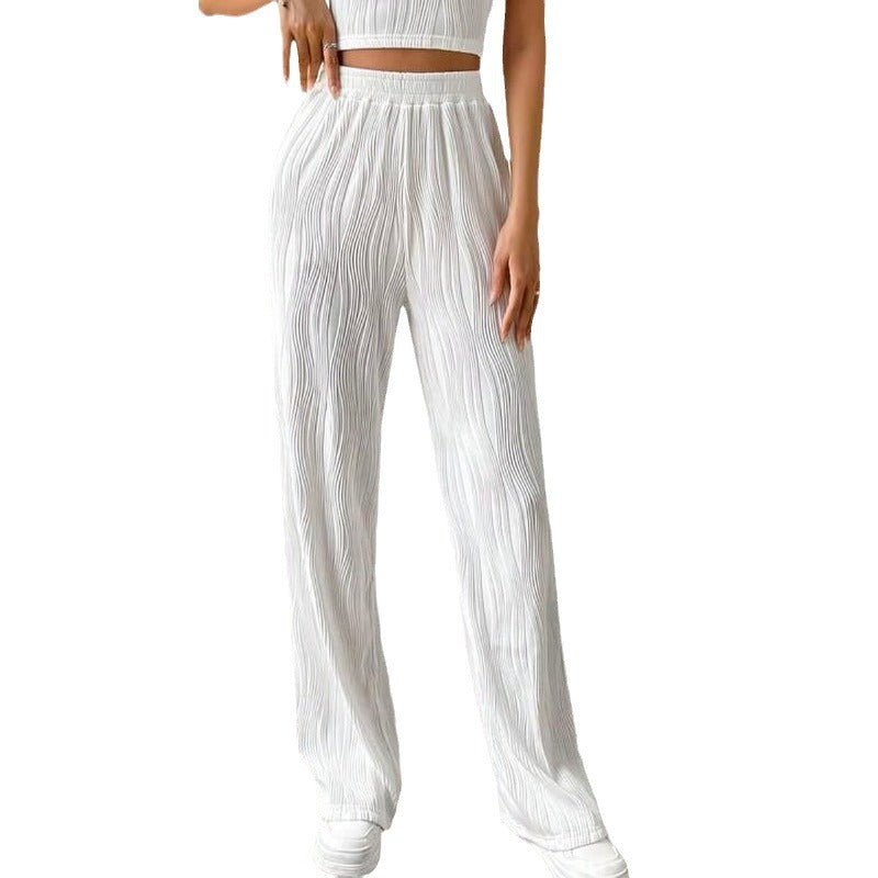 Women Fashion Stripe Casual Straight High Waist Trousers