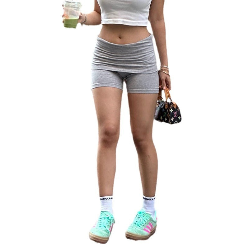 Pantalones cortos deportivos casuales de verano para mujer, básicos, de punto, de color sólido, con solapa elástica alta