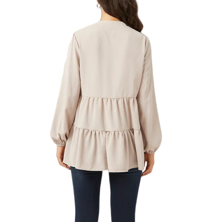 Pregnant Women Casual Solid Color V-Neck Long Sleeve Cotton Breastfeeding Top