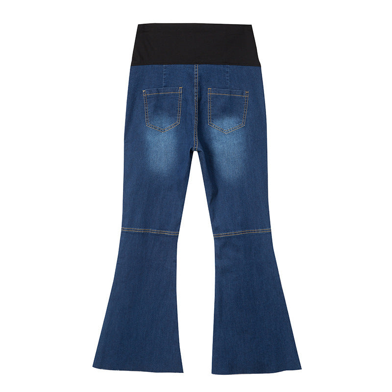 Pantalones vaqueros de maternidad acampanados, informales, elásticos y a la moda para embarazadas