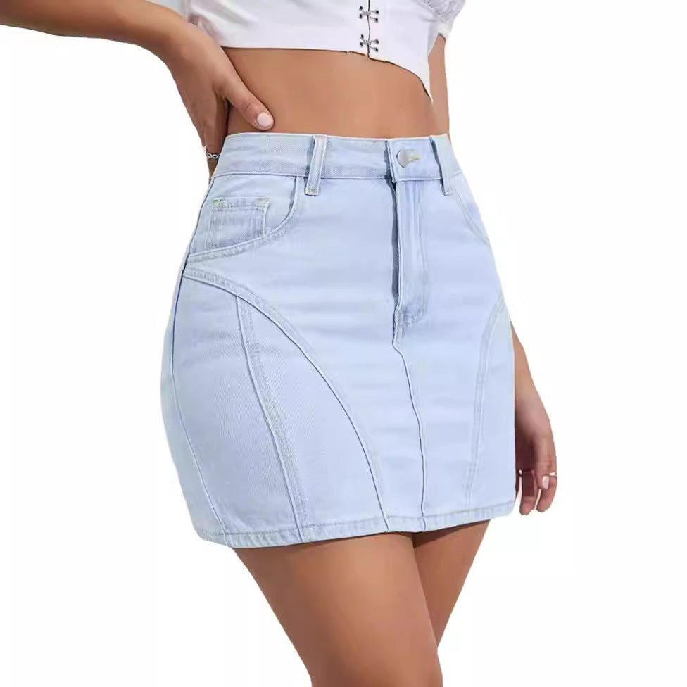 Women Fashion Casual Light-Colored Sheath Denim Skirt