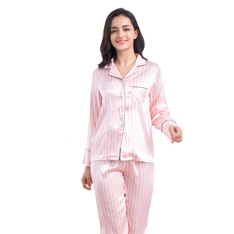 Conjunto de pijama informal de manga larga con estampado de rayas para mujer