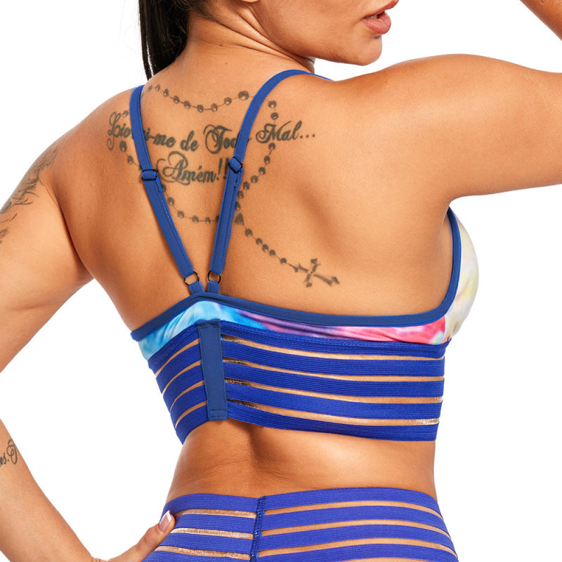 Sujetador camisola deportivo informal para mujer, con estampado de yoga y fitness, de encaje, sexy y con espalda descubierta