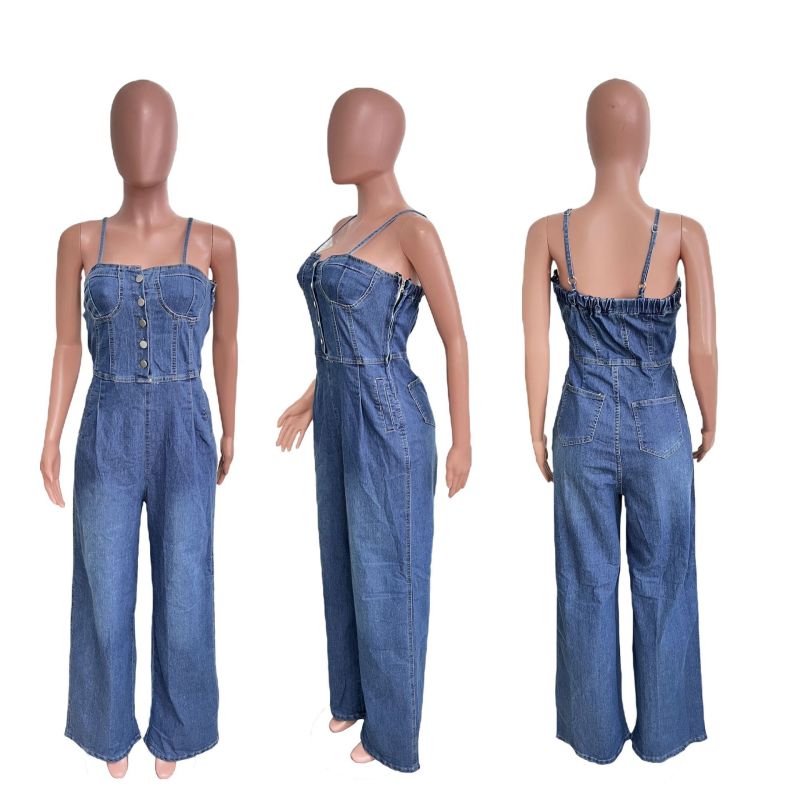 Women Fashion Casual Denim Suspenders Jumpsuits