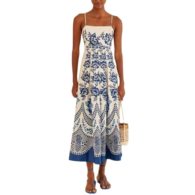 Bohemian Women Casual Print Strap Maxi Dress