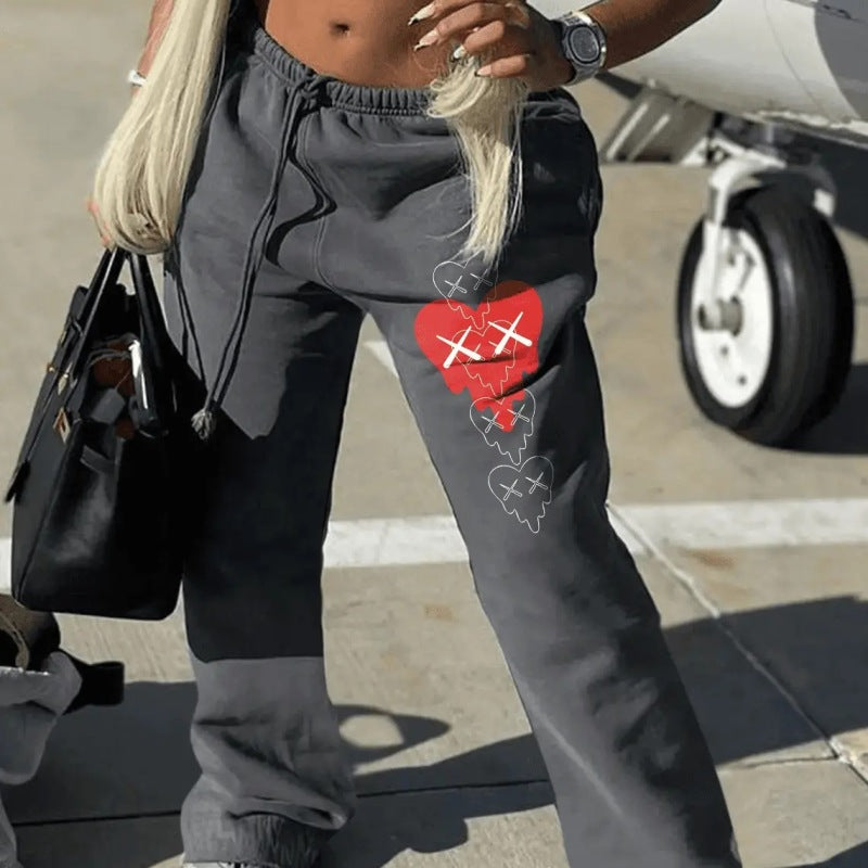 Vaqueros casuales holgados con cintura ajustada y estampado de mezclilla para mujer