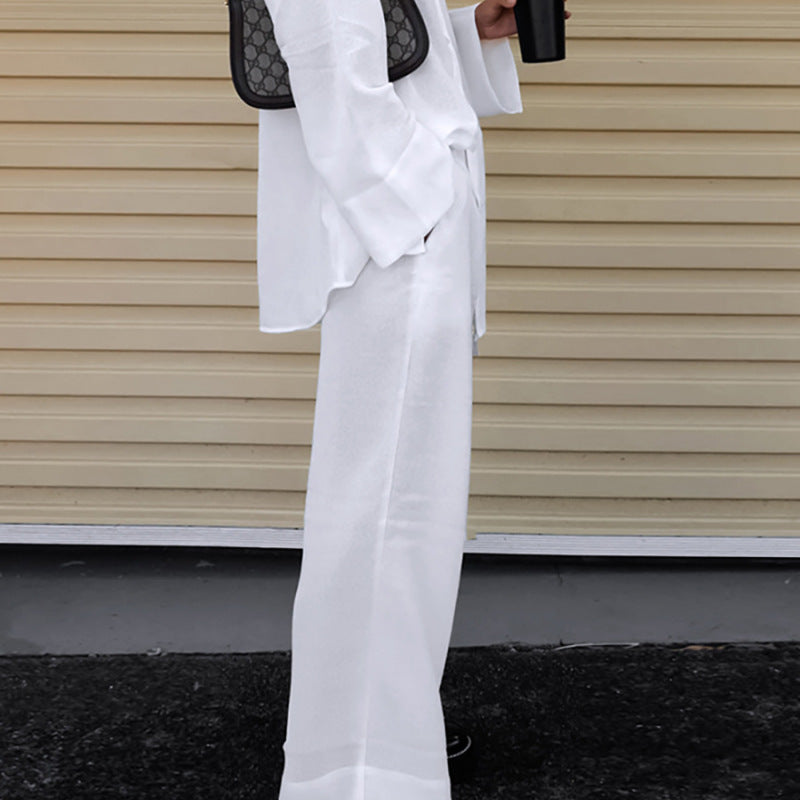 Conjunto de pantalones casuales de algodón de color sólido para mujer