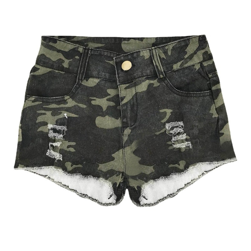 Women Casual High Waist Raw Hem Ripped Denim Shorts