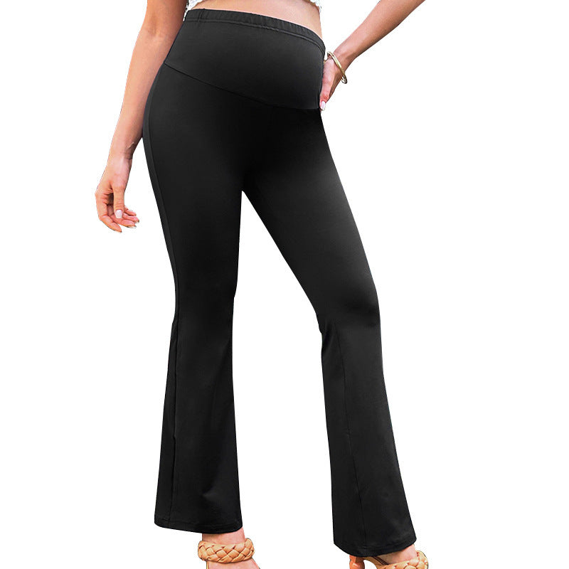 Pregnant Women Fashion Casual Solid Color High Waist Belly Trousers