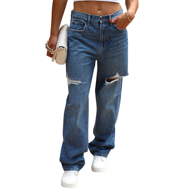 Vaqueros rectos, holgados y rotos para mujer