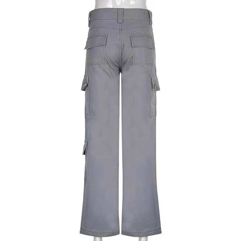 Pantalones vaqueros cargo de cintura alta, holgados, informales y a la moda para mujer