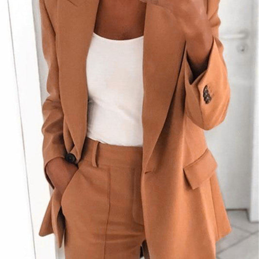 Conjunto de dos piezas de chaqueta y pantalón con solapa informal para mujer