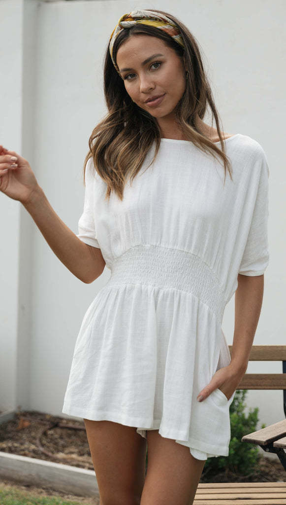Women Fashion Casual Solid Color Backless Short Sleeve Romper