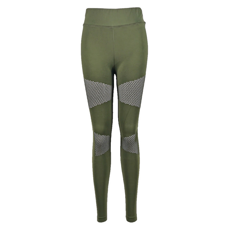 Pantalones de yoga de cintura alta, ajustados, elásticos y de malla de secado rápido para mujer.