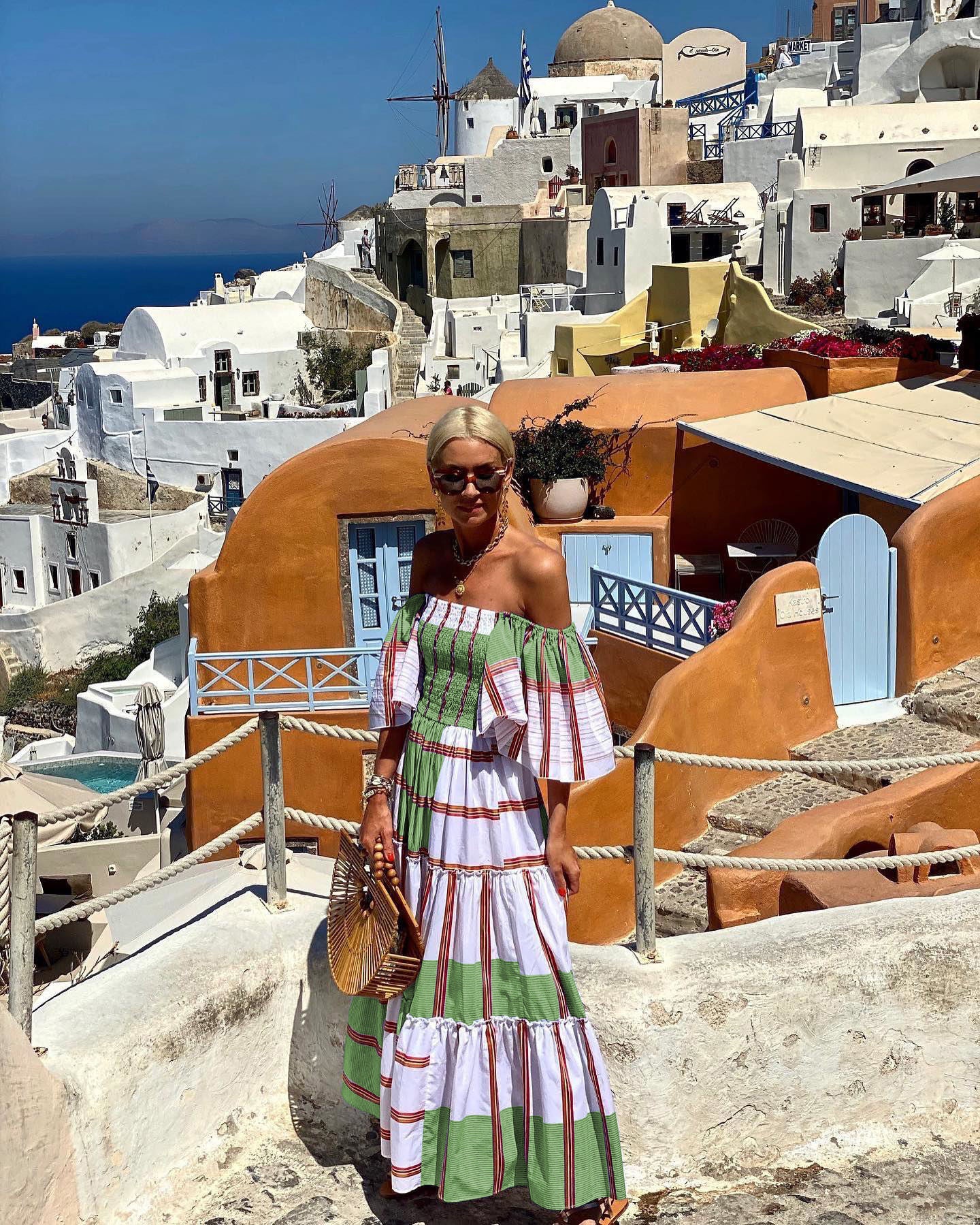Summer Women Casual Stripe Off Shoulder Short-Sleeved Ruffle Boho Vacation Maxidress