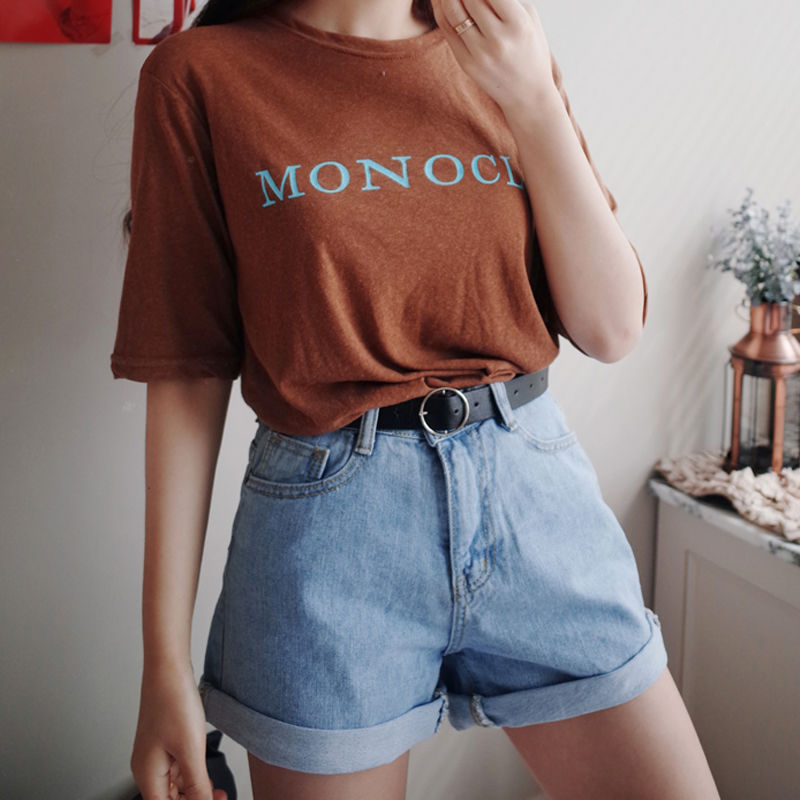 Shorts vaqueros básicos informales de cintura alta con dobladillo enrollado para mujer