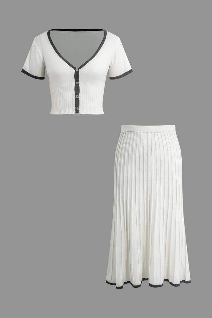 Conjunto de falda plisada con cuello en V Marcia